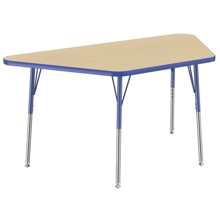 ECR4Kids 30in x 60in Trapezoid Everyday T-Mold Adjustable Activity Table Maple/Blue - Standard Swivel