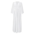 thumbnail image 5 of iOPQO Maxi Dresses For Women 2023 Womens Deep V Neck Plus Size Evening Dress Long Sleeves With Belt Wedding Guest Dresses For Women Formal Dresses For Women White L, 5 of 9