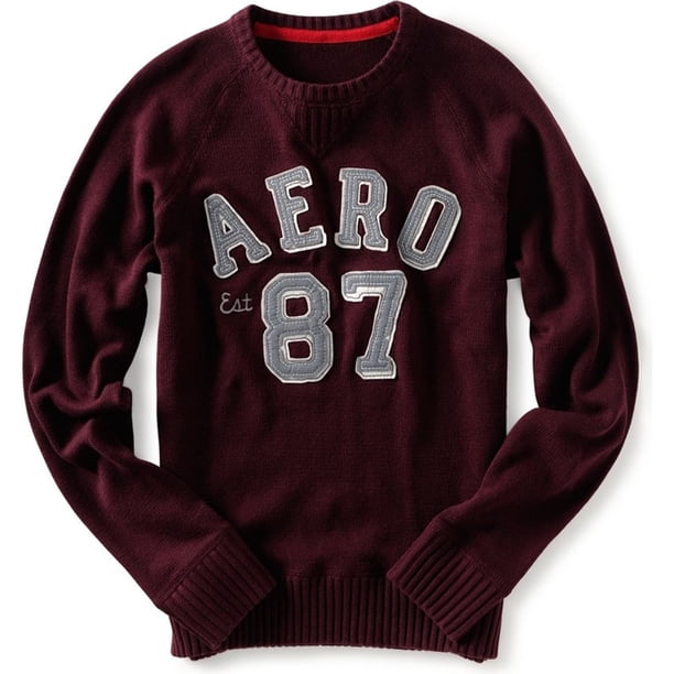 Aeropostale Mens Pull Over Aero 87 Ted Knit Sweater, Rojo, Grande