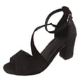 thumbnail image 6 of Rokment High Heels Dressy Sandals for Women Ladies 2026 Metallic Elegant Delicate Suede Leather Peep Toe Chunky Block Heels Ankle Strap Dress Summer Shoes Brial Wedding Banquet Black Size 6, 6 of 7