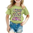 thumbnail image 1 of LUOGENLI T-Shirt pour Filles Enfants Mode Décontractée Imprimé Col Rond Ample Manches Courtes T-Shirt Haut Maxi Tops et Fente Vert 5-6 Ans, 1 of 4
