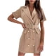 thumbnail image 1 of Vestido corto liso con botones de manga corta y cuello vuelto con cuello en V para mujer Fridja bnh7188, 1 of 9