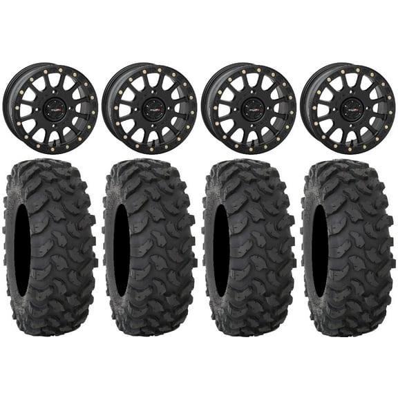 System 3 SB-5 Black 15" Wheels 37" XTR370 Tires Can-Am Commander Maverick Renegade Outlander Defender