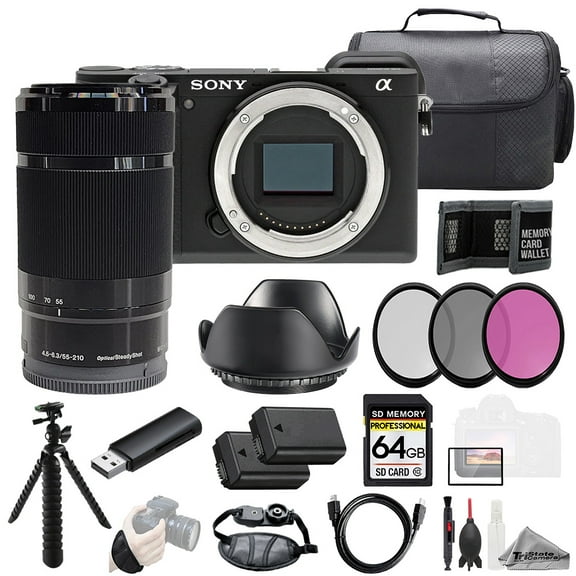 Sony a6400   55-210mm f/4.5-6.3 OSS Lens (Black)  64GB   Ext Bat  3 PC Filter- Kit (International Version)