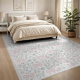 thumbnail image 3 of ODIKA 8'x10' Washable Area Rug Pink Delicate Ribbon Scattered Blossoms Sage Coquette Blush Freeform for King Size Bedroom Under Bed, Master Suite, Non-Shedding, Easy Care, 3 of 7