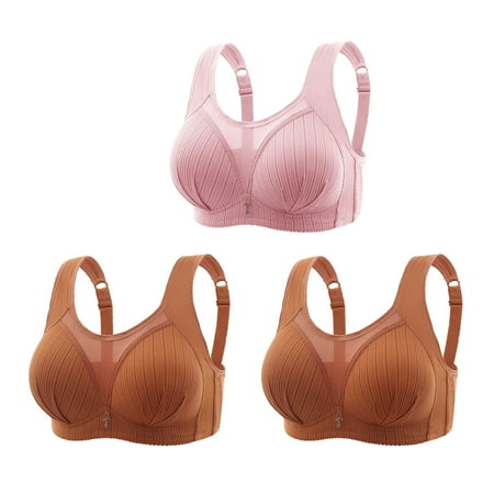 Crunowin Women s Plus Size Bra 3 Pack  Behind Buckle Breathable Lingerie Wire Free Comfort Solid Color Everyday Underwear Purple L