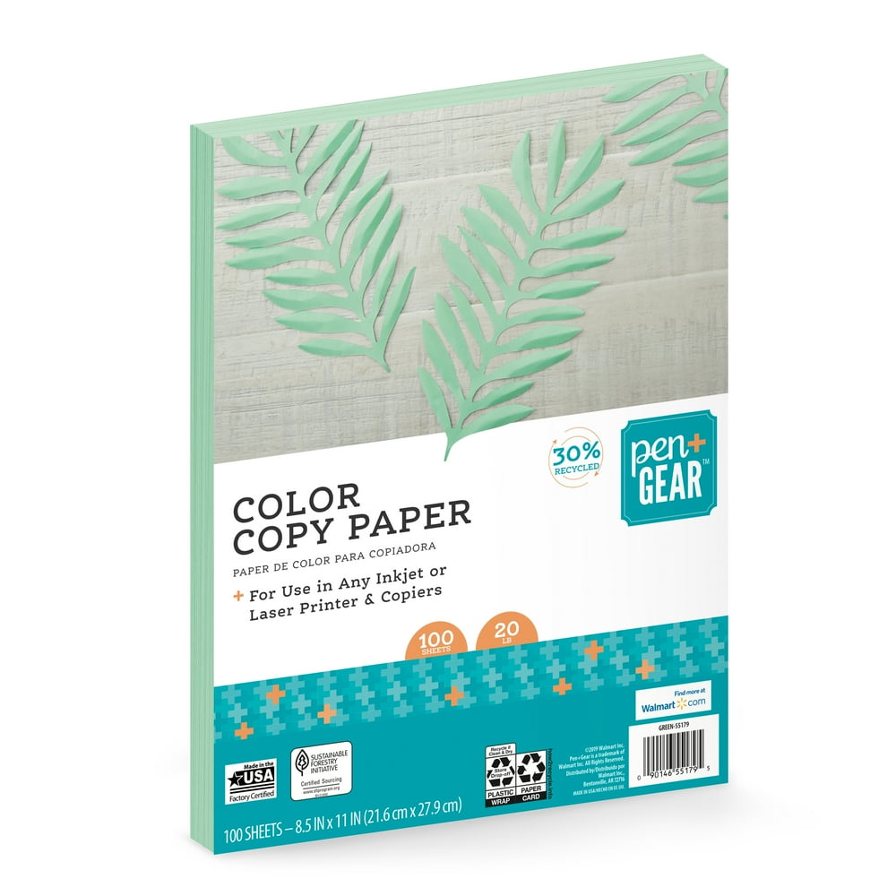 Pen + Gear Green Copy Paper, 30 Recycled, 8.5 x 11, 20 lb, 100 Shts