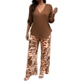 thumbnail image 2 of BWASD Womens Pajamas Set 2 Piece Summer Casual Elegant Print Loose Sleepwear V Neck Short Sleeve Top and Long Pants With Pockets Pjs Set Leisure Home Wear Daily (Coffee L), 2 of 5