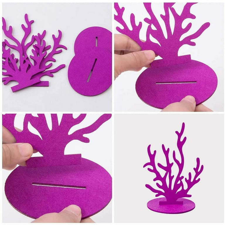 2pcs Mermaid Party Decoration DIY Felt Table Centerpiece Under The Sea Baby Shower Little Mermaid Girl Birthday Party Supplies (Purple Coral)
