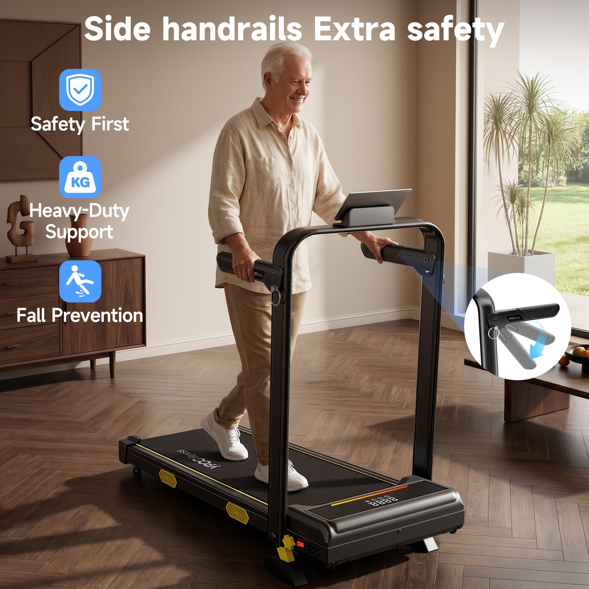 YPOO Fitness Walking Pad with Handle, Foldable 6.3 MPH Walking Pad with 13% Incline for Home & Office, 330 LBS Capacity