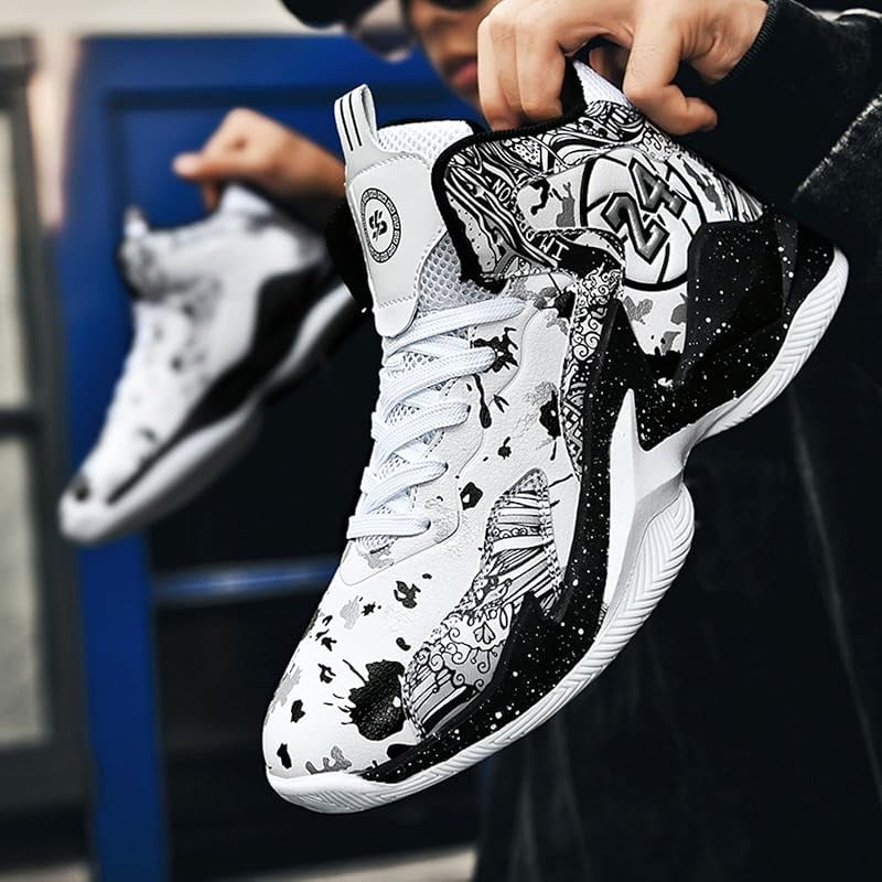 black and white high top basketball shoes