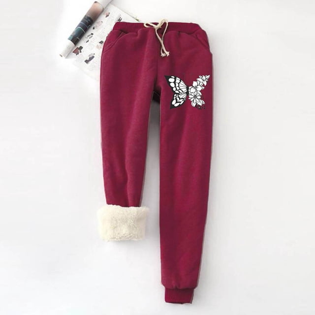 Cyber And Monday ZVAVZ Fleece Leggings for Women Winter Thick Warm Leggings Butterfly Printed Pants Plus Size Drawstring Stretchy Tights With Pockets Ropa De Invierno Para Mujer