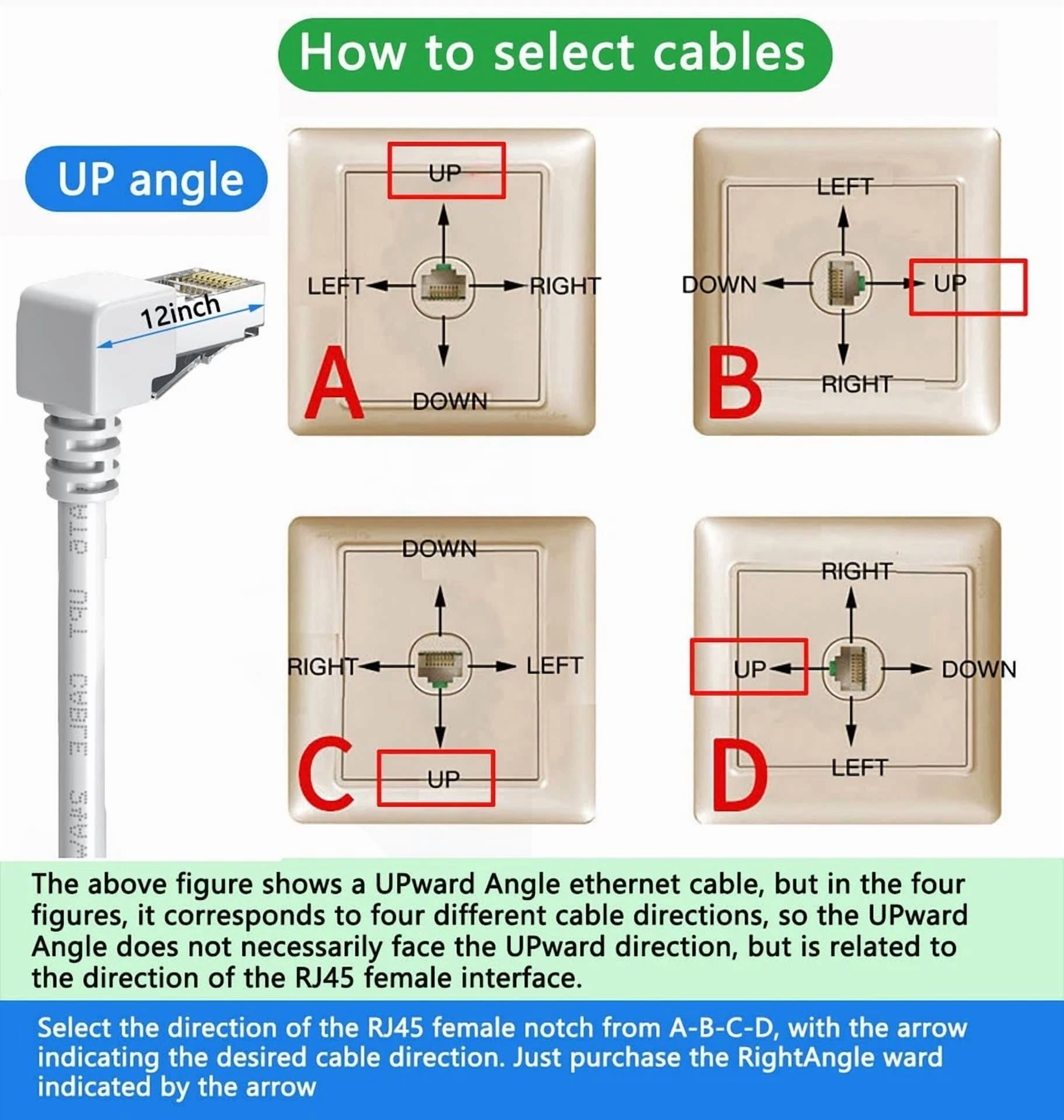 BUTTERFLY- 90 Degree Cat6 Ethernet Cable Right Angle Upward Angled White 3.3Ft, Up