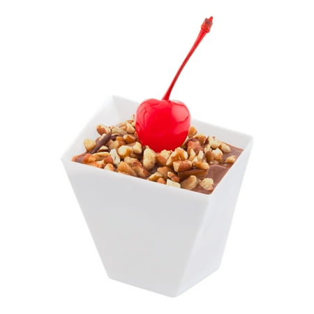 Rectangular Serving Dish White Dessert Dish, Dessert Cup - Modern, Twisting Design - Great for Desserts, Sides or Appetizers - 2 oz - White Premium Disposable Plastic - 100ct Box ()