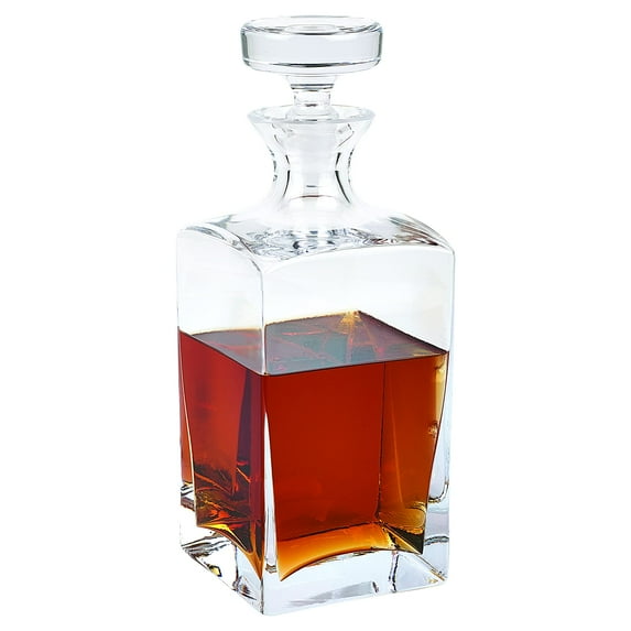 Premium European Mouth Blown Crystal Hand Cut and Crafted Decanter for Party - Sir Henry Square Decanter, 32oz, 10.5 Inches