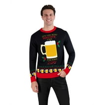 Holiday Hype Men's Festive Ugly Christmas Holiday Party Pull Over Sweater, Wonderful Time Drink Pocket, X-Large