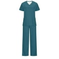 thumbnail image 3 of BADHUB Scrubs for Women Set Classic V-Neck Pocket Top & Elastic Waist Cargo Scrub Pants Stretch Nursing Uniform Set, 3 of 4
