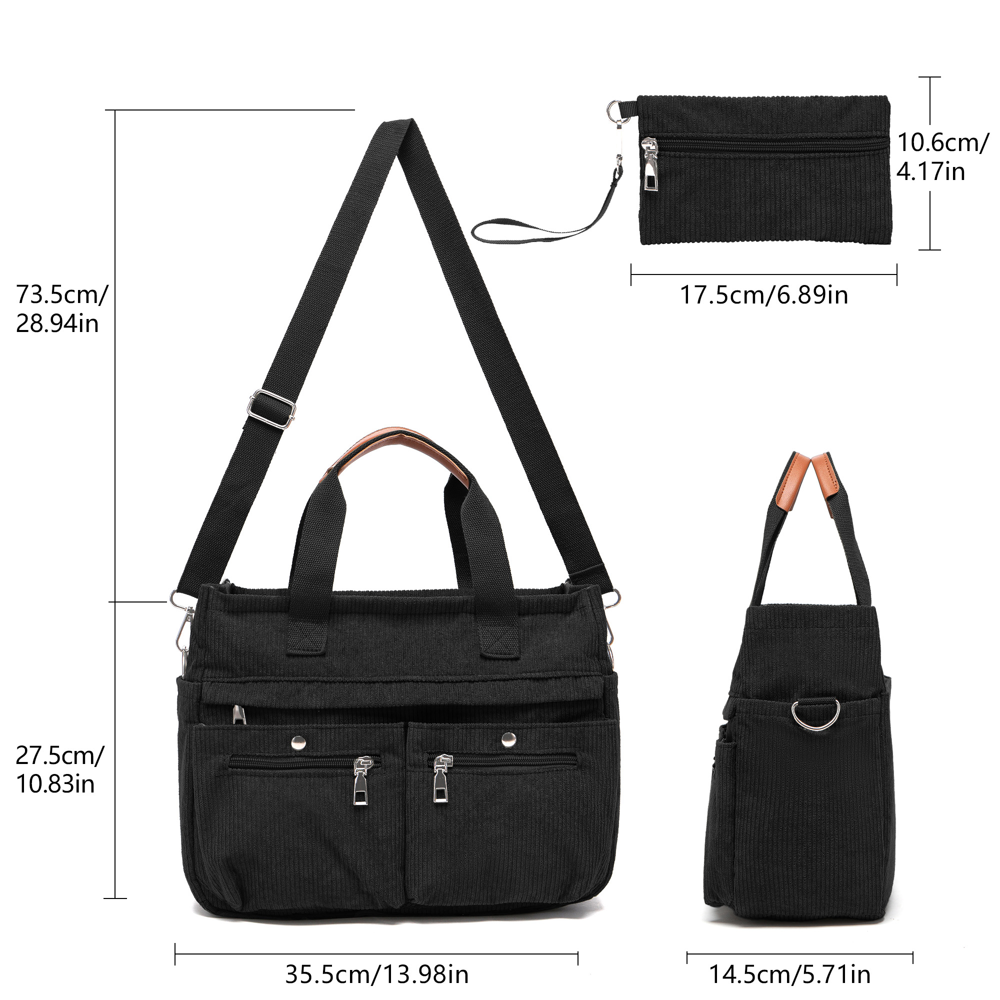 2pcs/Set Women's Corduroy Tote and Crossbody Bag Set, Large Capacity Laptop Shoulder Bags with Adjustable Strap & Zipper Closure, Casual Travel, Work, Sports, Everyday Purse