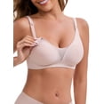 thumbnail image 5 of INSPIRE CHIC Women's Adjustable Buckled Straps Postpartum Nursing Bra V-Neck Mesh Splicing Lightweight Wireless Bras L Beige, 5 of 5