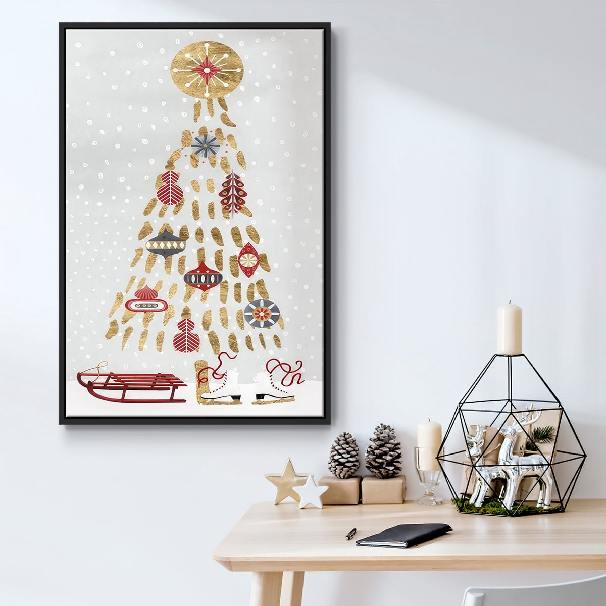Christmas Chalet Collection B - Framed Gallery Wrapped Holiday Canvas - 27 x 41 - Black Frame