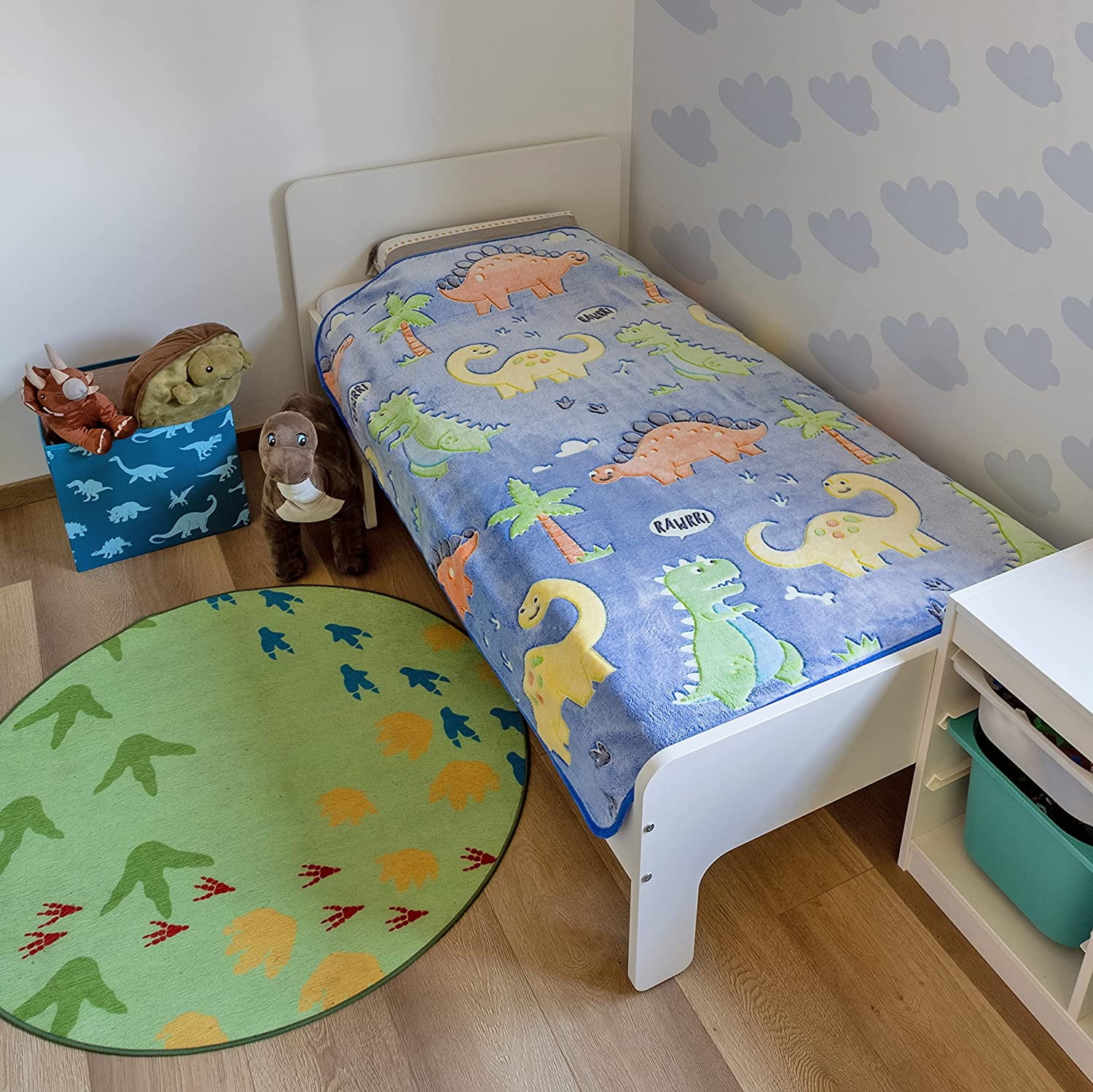 Glow in The Dark Dinosaur Blanket for Boys –Soft Plush Blue Fleece Throw Blanket. Great Dinosaur Gifts for Kids, Grandkids, Baby, Toddler, Birthday, Christmas! 6+ Hour Glow. (50”X60”)