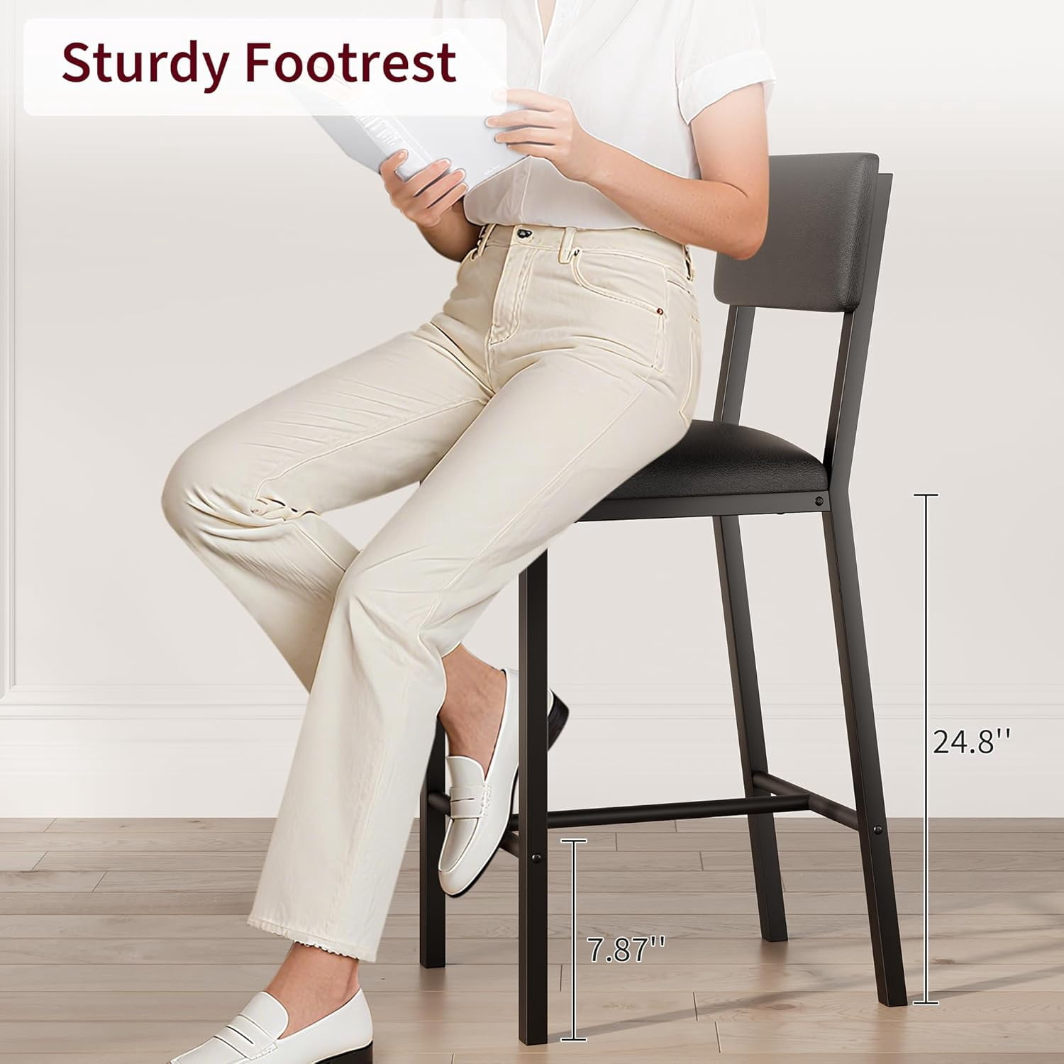 Bar Stools,25 Inch Counter Height Bar Stools Set of 4,Modern Faux Leather High Barstools with Footrest,Back and Metal Leg,Bar Chairs for Kitchen Island,Bar