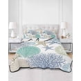 thumbnail image 2 of Quilts Twin-XL Size Bedding Set, Marine Life Lightweight Quilted Comforter, Summer Coastal Nautical Coral Conch Seashells Soft Bedspread Coverlet with Pillow Covers for All Season, 68" x 98", 2 of 7