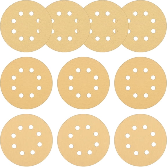 Greenworks 10Pcs 5" 8-Hole Hook and Loop Sanding Discs Pad Kit Random Orbit Sandpaper, 80/120/220 Grit Fine Sander