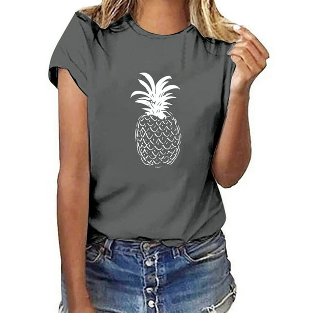 MHFRRA Camiseta de Manga Corta con Estampado de Cristal de Colores para Mujer, Informal, de Moda de Verano Gris