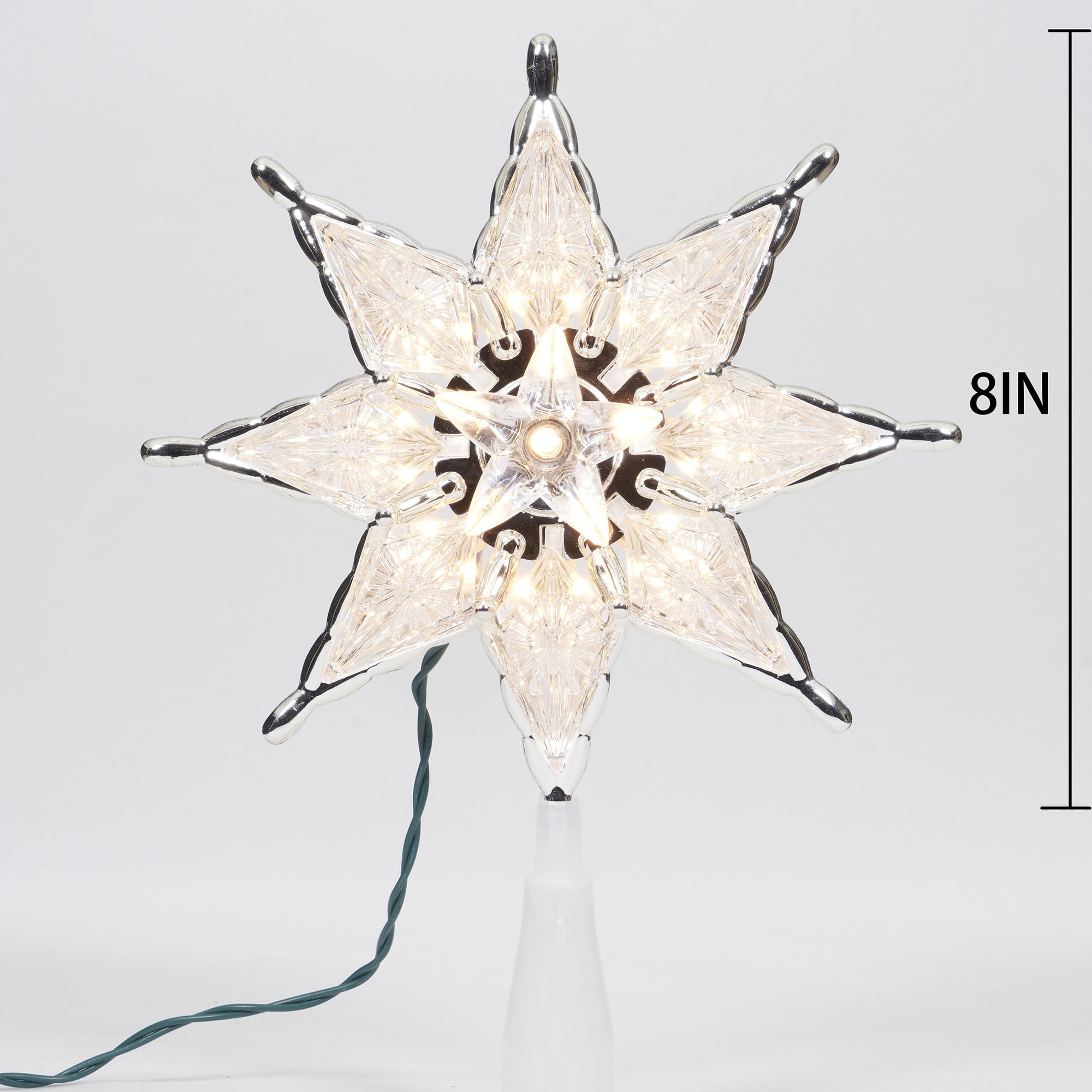 Holiday Time Clear Christmas Tree Topper, Silver-Trim Star, 8", Christmas Tree Topper, 8 in
