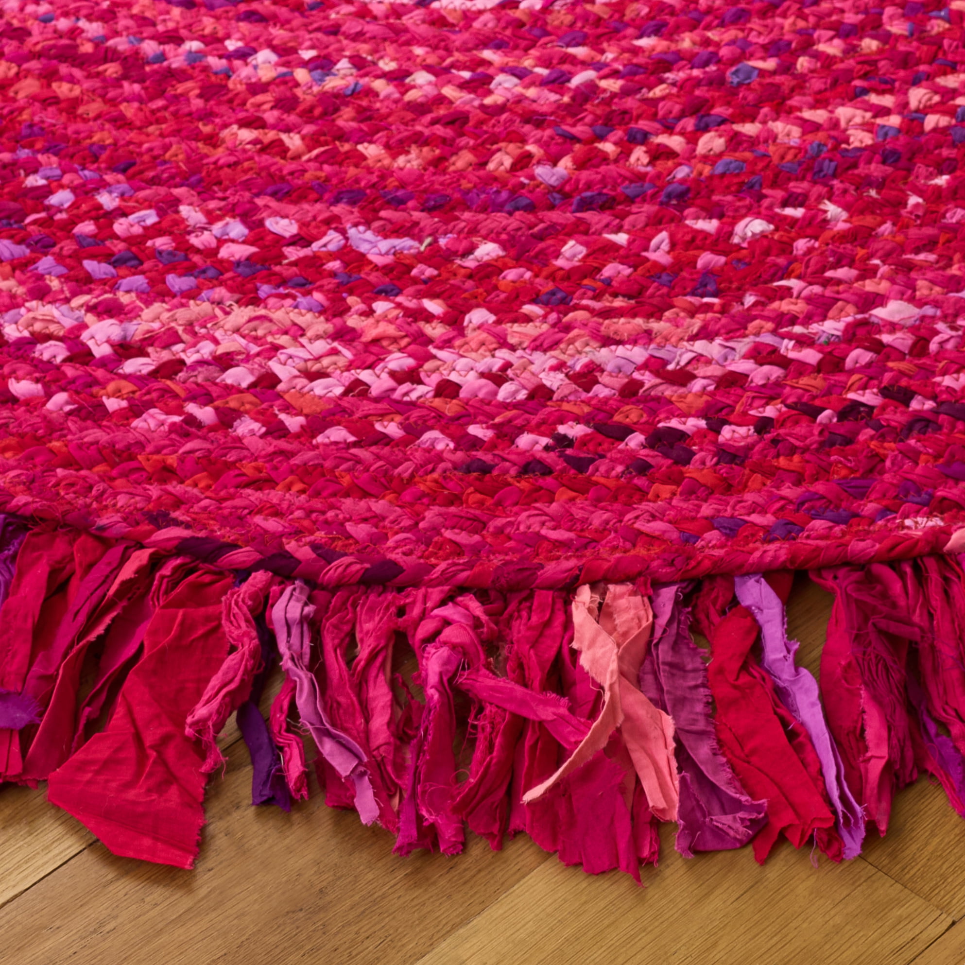 Safavieh Braided Paisley Transitional Cotton Reversible Area Rug, Pink/Fuchsia, 4' x 4' Round