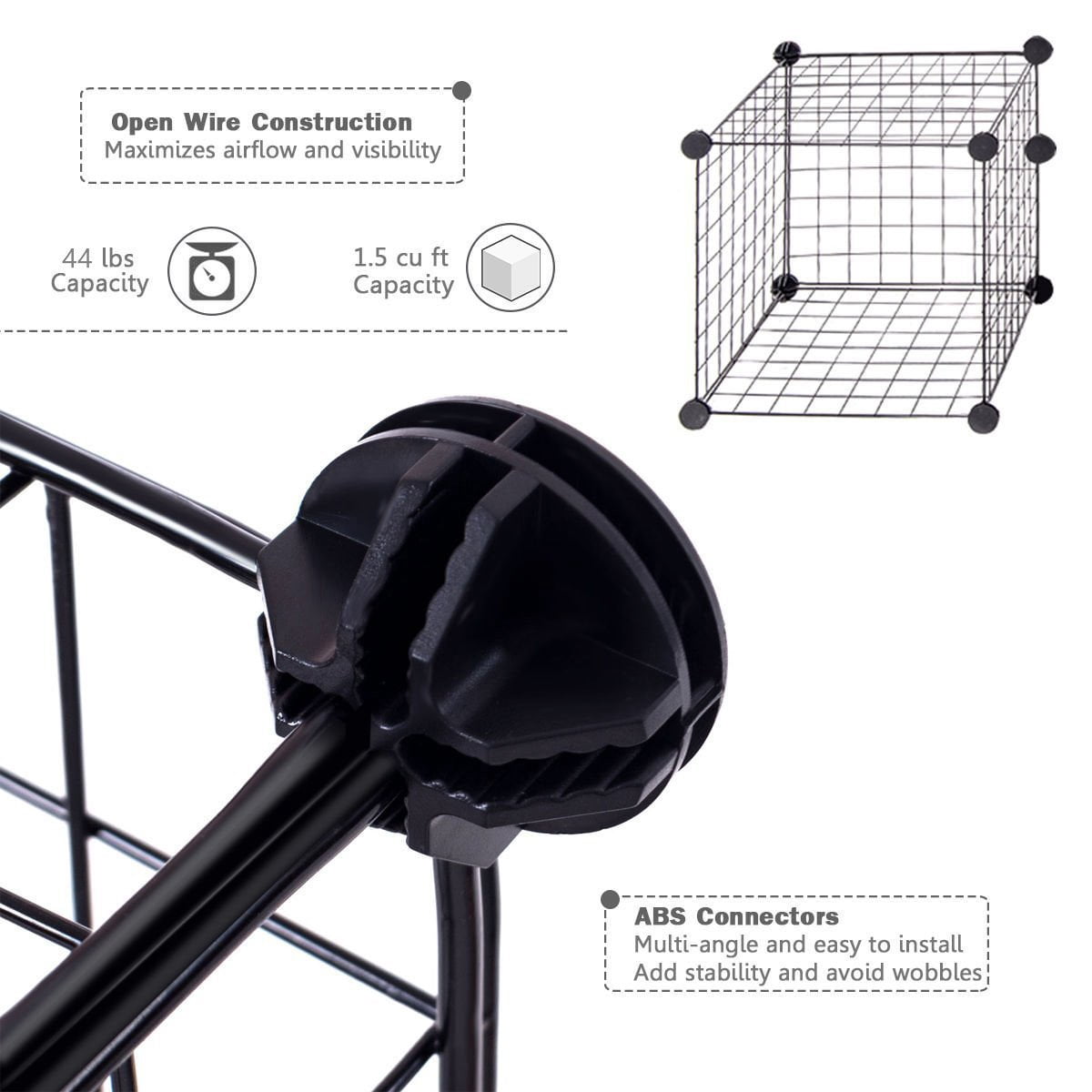 UNICOO® 14 * 14 inch big cube Multi Use DIY 20 Cube Wire Grid Organizer,Wardrobe Organizer, Bookcase, Book Shelf, Storage Organizer, Wardrobe Closet - (Black Wire)