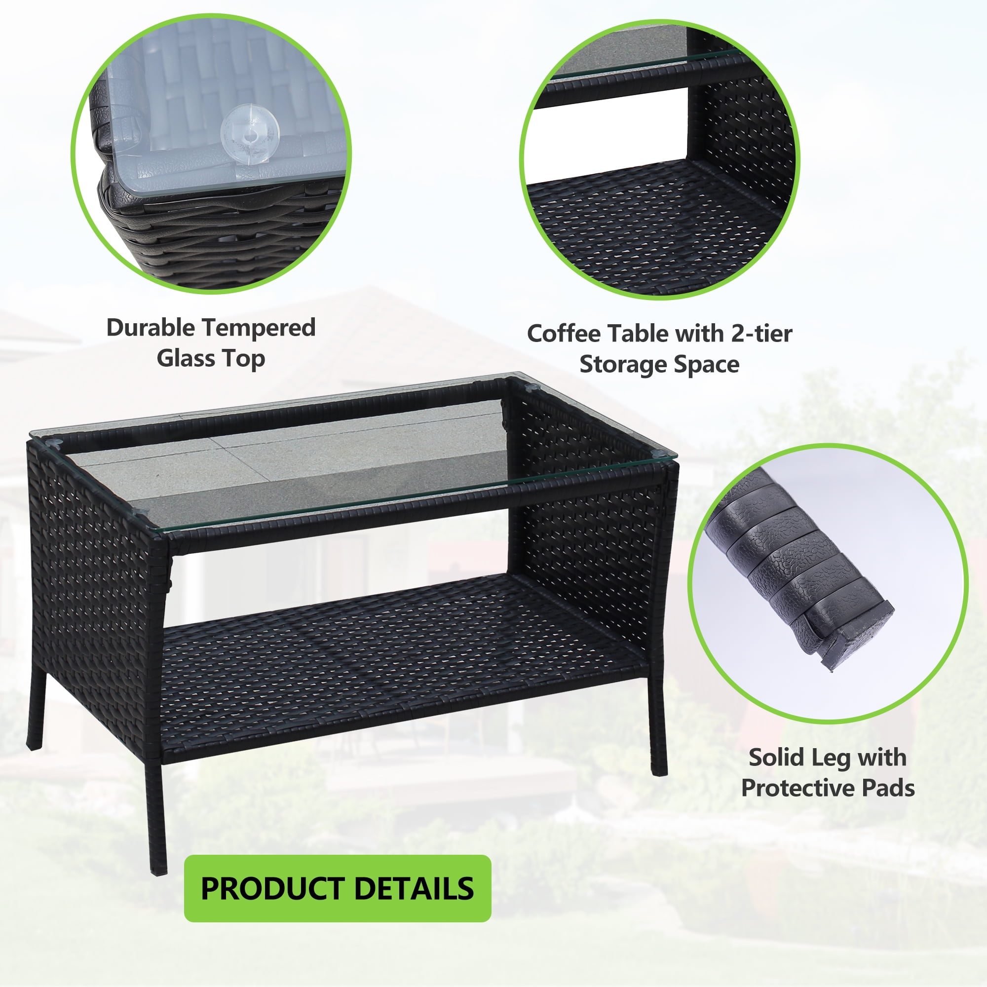 8 PCS Outdoor Patio Bistro Furniture Set, All-Weather Rattan Chair Set, Conversation Furniture Sets, Cushioned Seat & Glass Table, Bistro Table Set for Porch Garden Poolside Balcony, T203