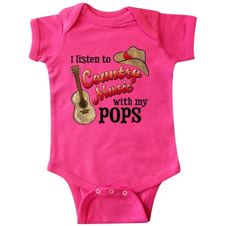 

Inktastic I Listen to Country Music with my Pops with Guitar and Hat Gift Baby Boy or Baby Girl Bodysuit
