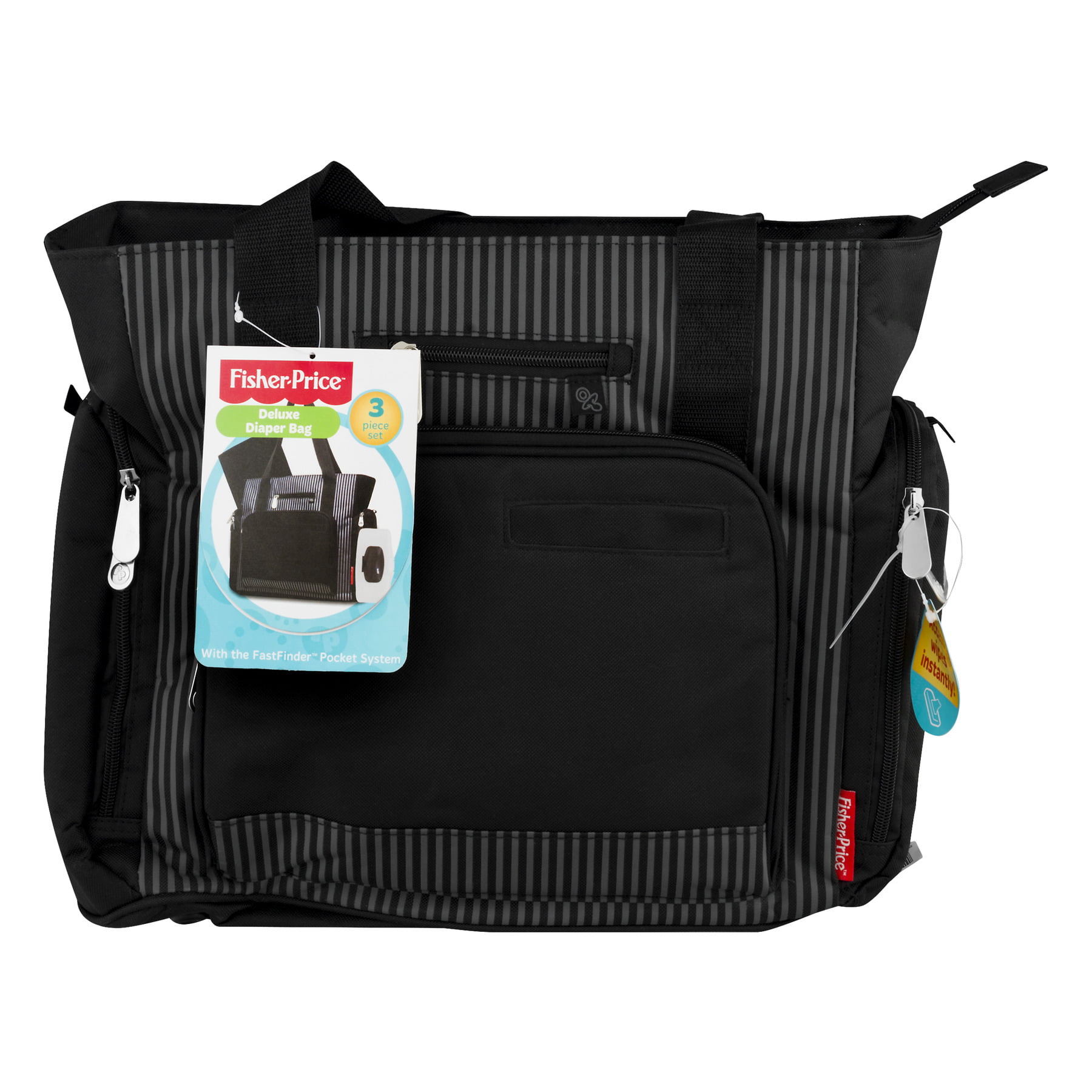 Fisher-Price Tote Diaper Bag with Fastfind Pocket System, Black - 0 - 0