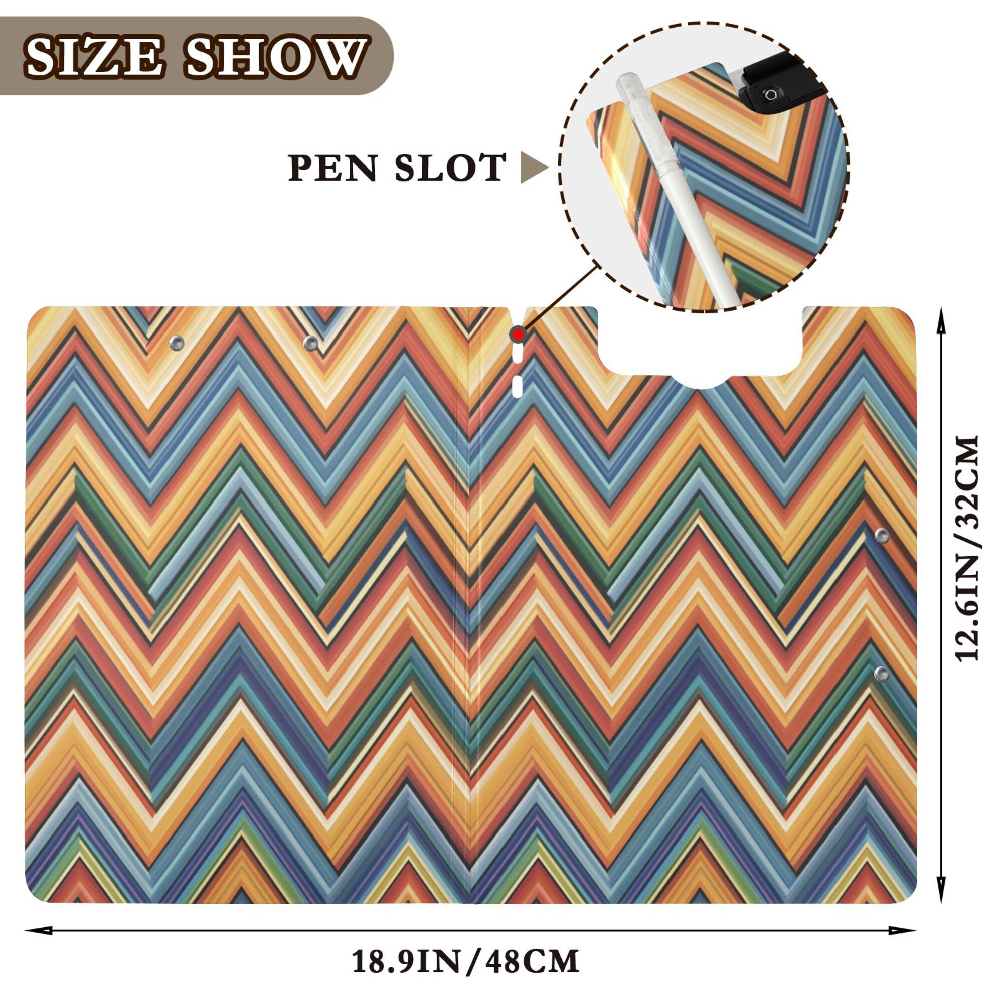FORMRS A4 Clipboard Folder with Pen Holder Horizontal Foldable School Office Binder, Orange Geometric