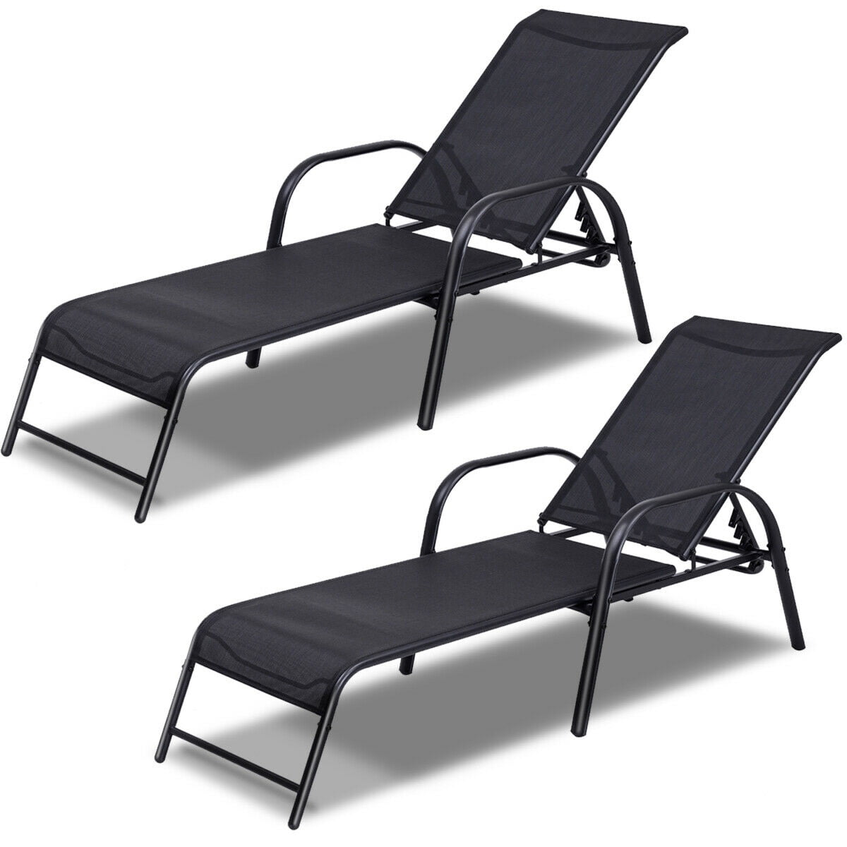 Costway Set of 2 Patio Lounge Chairs Sling Chaise Lounges Recliner
