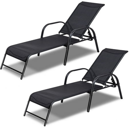 Costway Set of 2 Patio Lounge Chairs Sling Chaise Lounges Recliner Adjustable (Best Lounge Chair For Back)