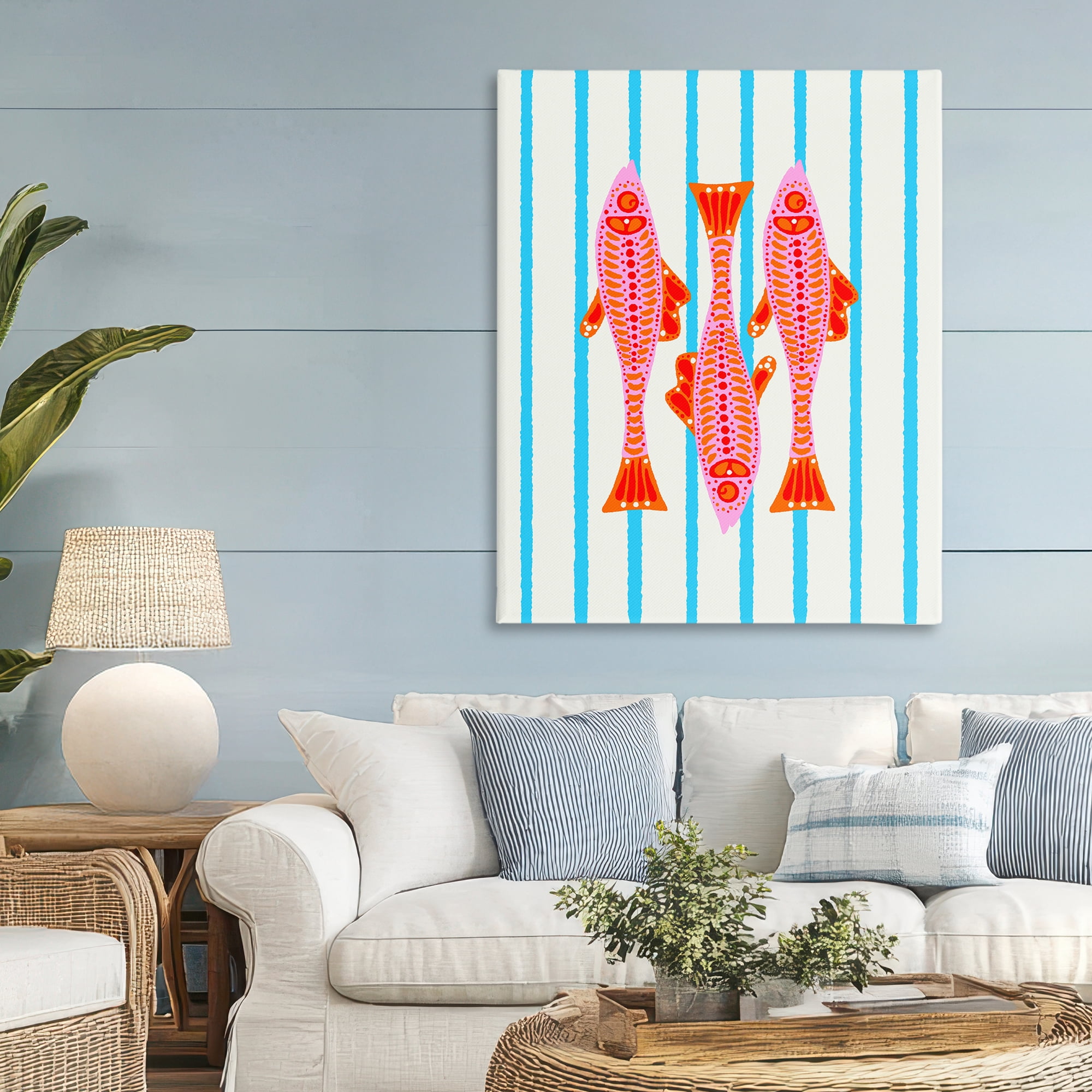 Stupell Industries Bright Aquatic Fish on Stripes Canvas Wall Art, design by Indira Prieto | IndySign