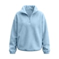 thumbnail image 3 of AKOEE Quarter Zip Pullover Womens Fleece Fuzzy Sweater Loose Long Sleeve Casual Warm Plain Sweatshirts Winter (M, Blue), 3 of 7