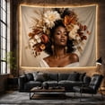 thumbnail image 6 of Black Woman with Floral Crown Against Taupe, Serene Digital Art for Flower Lovers, Botanical Portrait Decor, Mother'S Day Gift, Tapestry Wall Hanging for Bedroom and Studio, 6 of 7
