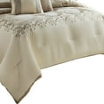 thumbnail image 4 of Benjara 10 Piece King Polyester Comforter Set with Damask Print, Cream and Gold, 4 of 5