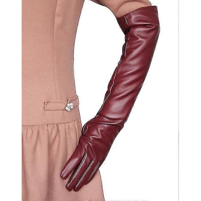 Guantes de cuero de 50 cm de largo, guantes de imitación para mujer, forro sedoso, largos sobre el codo, elegantes mitones