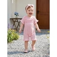 thumbnail image 5 of BemeyourBBs Newborn Baby Girls Little Sister Outfit Waffle Knit Ruffle Romper Little Sis Letter Embroidery Short Sleeve Infant Bodysuit Jumpsuit Headband Cute Baby Girl Summer Clothes, 5 of 9