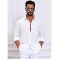 thumbnail image 4 of DARING DIVA Men's Plaid Textured Casual Long Sleeve Button Down Shirt M White, 4 of 7