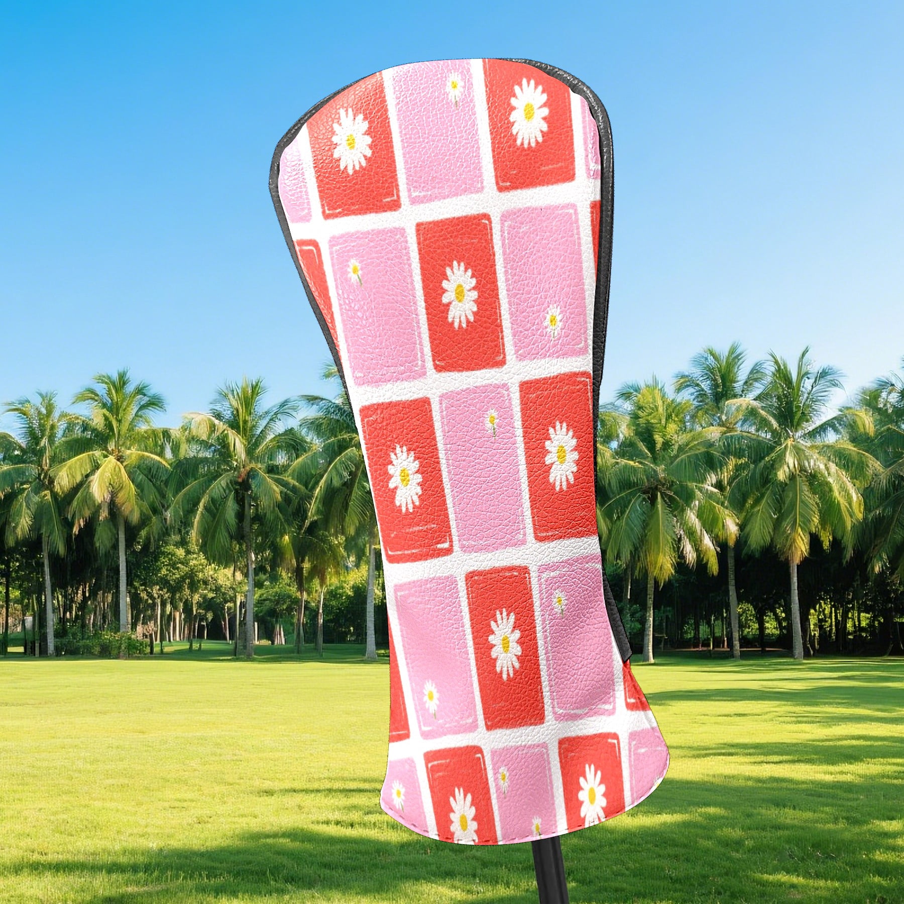 Golf Club Headcovers High Quality Waterproof Leather Golf Head Cover Set Men Women Driver Head Cover Exclusive Gift for Golf Lovers Pink Grid Flowers