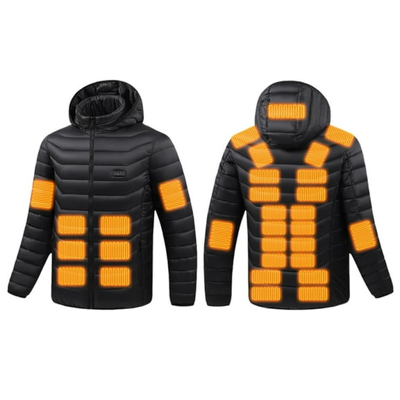 Men's 31-Zone USB Heating Hooded Jacket with Inner Pocket Charging, Winter Thermal Long Sleeve Coat for Outdoor Activities, Work, and Extreme Cold Weather