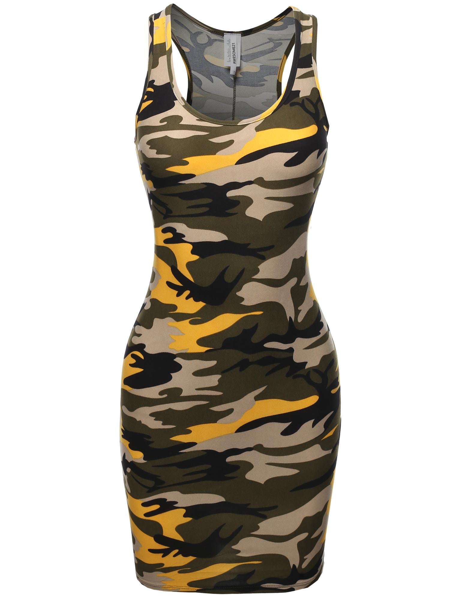 Fashionoutfit Women S Floral Or Camouflage Printed Sexy Body Con Racer Back Mini Dress