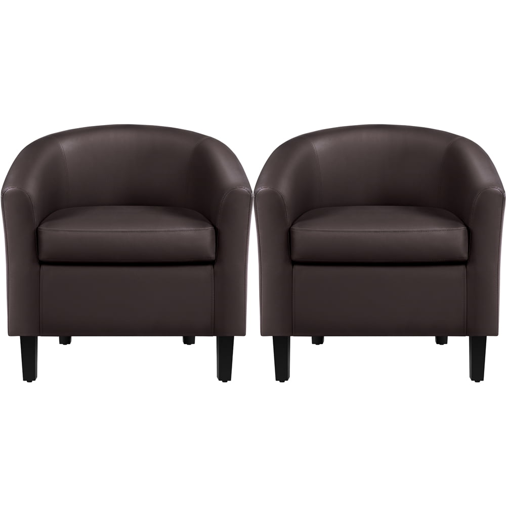 Renwick Faux Leather Barrel Accent Chair for Living Room, Set of 2, Espresso
