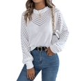 thumbnail image 3 of Women'S Crochet Sweaters Crew Neck Long Sleeve Cute Hollow Out Cotton Pullover Knit Tops White L, 3 of 9